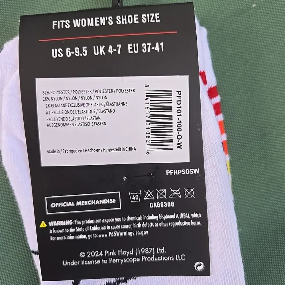 PINK FLOYD WOMANS ANKLE SOCKS SIZE 6-9 1/2